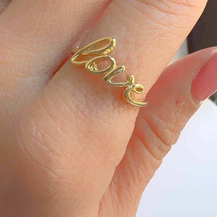 14K Yellow Gold Love Handwritted Ring