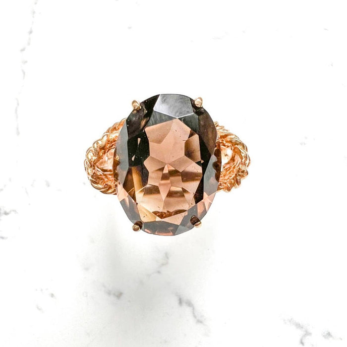 14K Yellow Gold Smoky Quartz Cocktail Vintage Ring