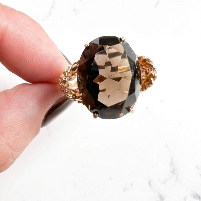 14K Yellow Gold Smoky Quartz Cocktail Vintage Ring