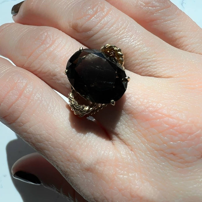 14K Yellow Gold Smoky Quartz Cocktail Vintage Ring