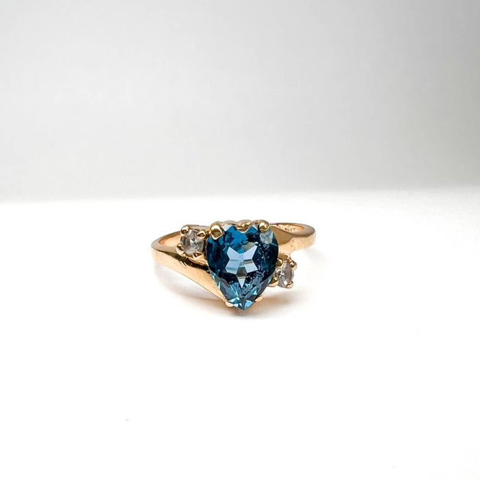 14K Yellow Gold Heart London Blue Topaz Ring