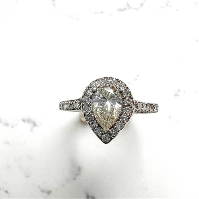 Pear-Shaped Diamond Halo Engagement Ring in 14K White Gold