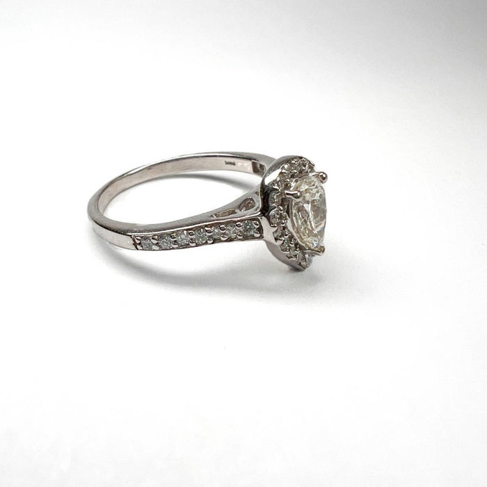 Pear-Shaped Diamond Halo Engagement Ring in 14K White Gold