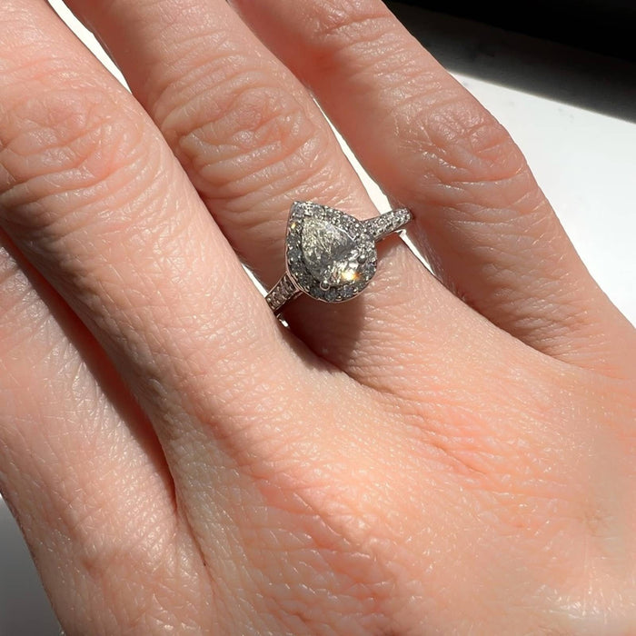 Pear-Shaped Diamond Halo Engagement Ring in 14K White Gold