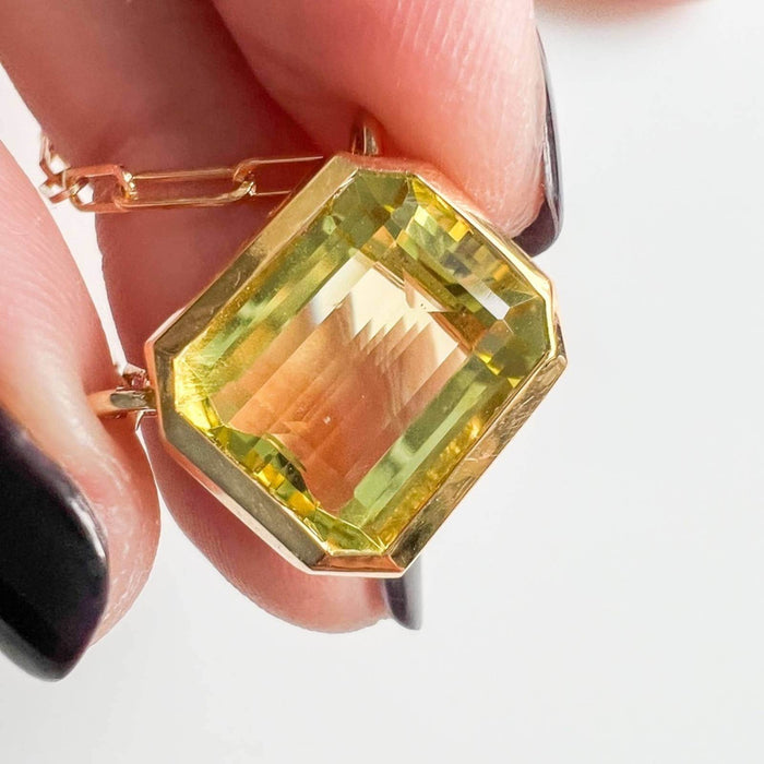 14K Yellow Gold Lemon Topaz Emerald Cut East West Pendant Necklace * Gold Lemon Topaz Necklace * Luxury Jewelry