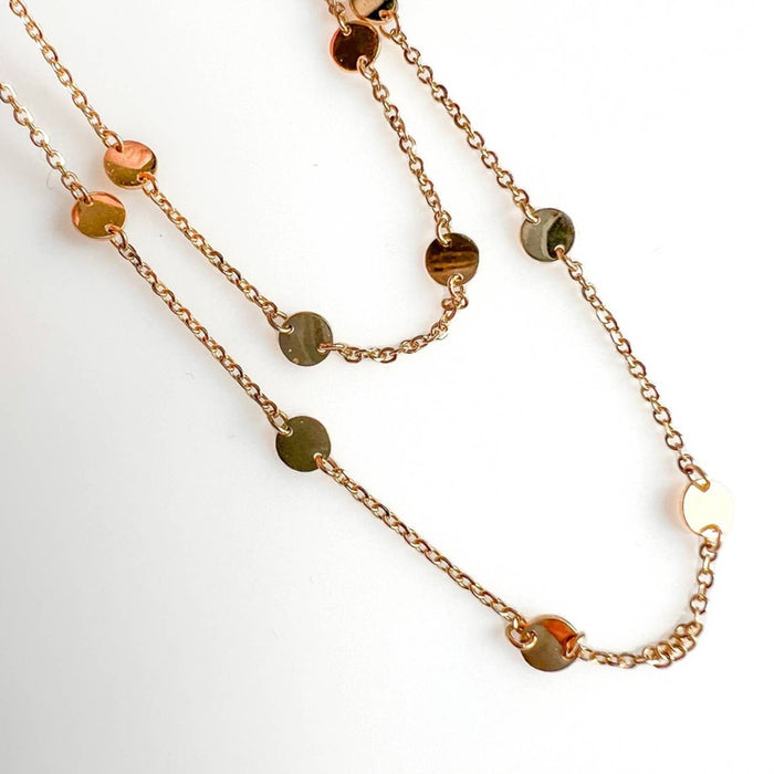 14K Yellow Gold Double Strand Disc Station Necklace