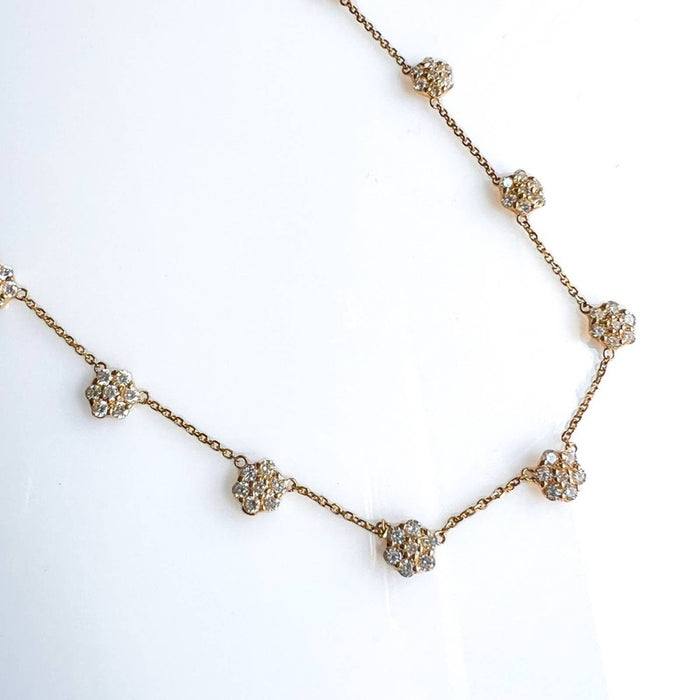 2Ct Diamond Flower Station Necklace In 14K Yellow Gold