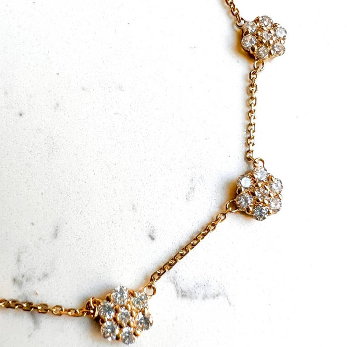 2Ct Diamond Flower Station Necklace In 14K Yellow Gold