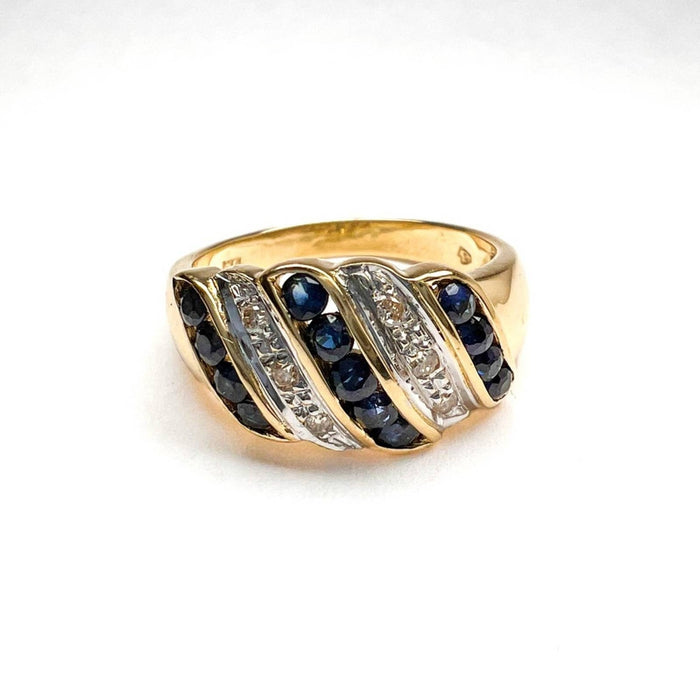 14K Yellow Gold Blue Sapphire and Diamond Vintage Ring