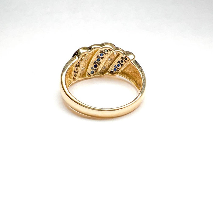 14K Yellow Gold Blue Sapphire and Diamond Vintage Ring