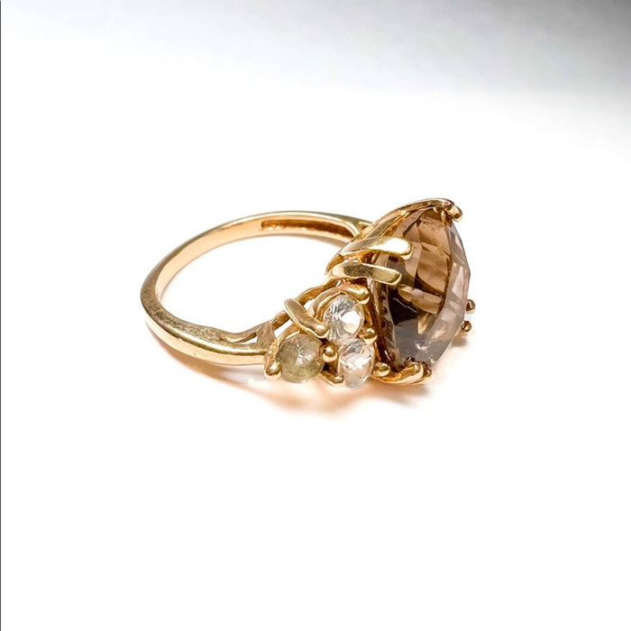 Cushion Cut Smoky Quartz  Ring in 10K Gold