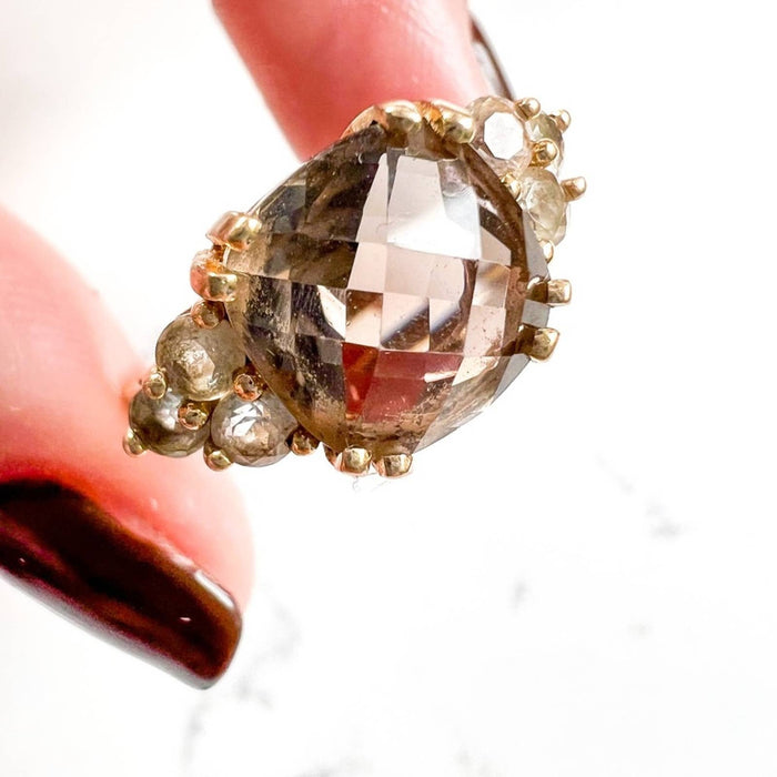 Cushion Cut Smoky Quartz  Ring in 10K Gold