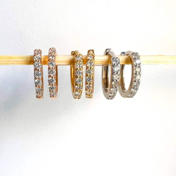 Diamond Hoop Earrings Round-cut 14K Gold * 12mm Diamond Hoops * Pair Diamond Hoops