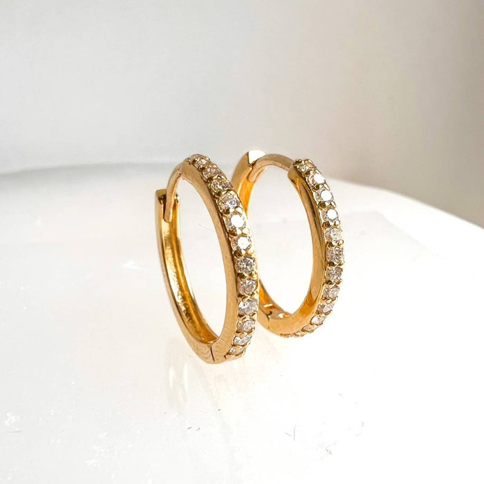 14K Gold Diamond 16mm Hoop Earrings