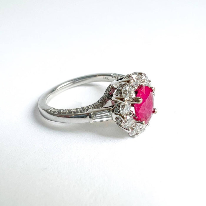 Natural Oval Ruby Halo Engagement Ring in 14K White Gold