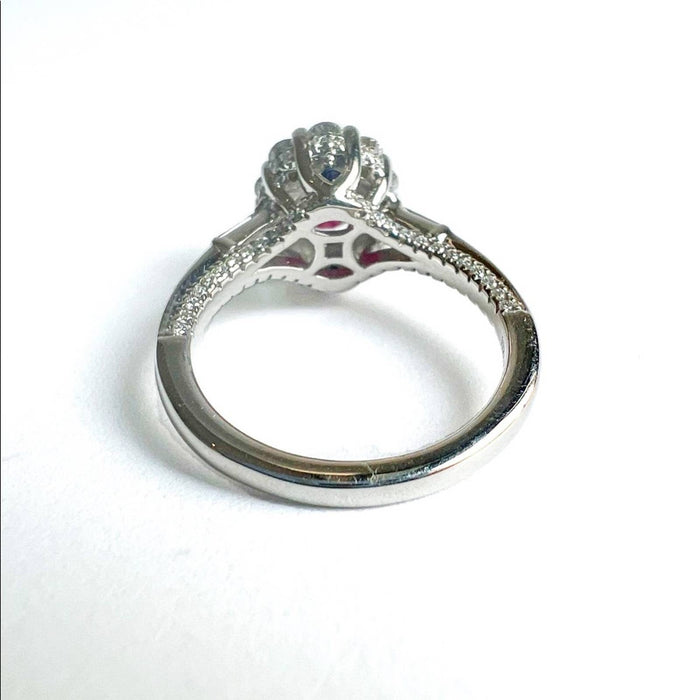 Natural Oval Ruby Halo Engagement Ring in 14K White Gold