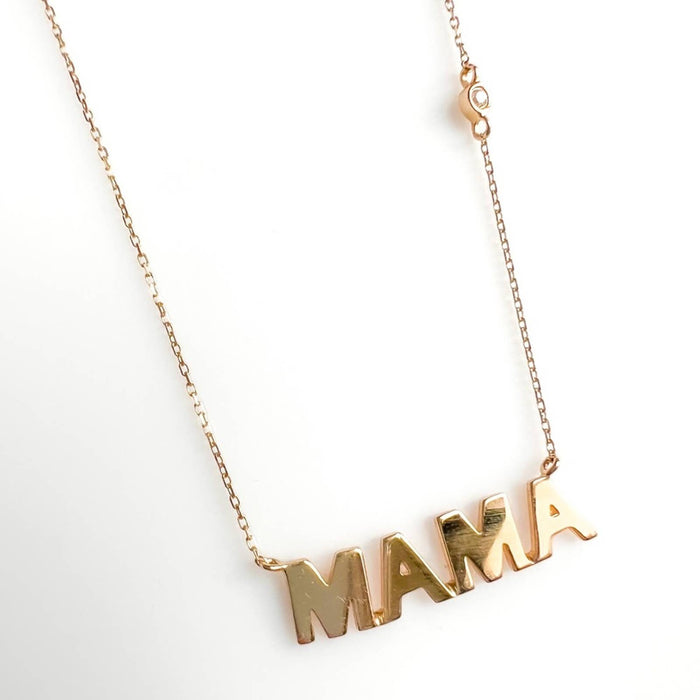 14K Yellow Gold Mama Necklace with Bezel Set Diamond