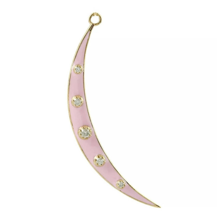 14K Yellow Gold Enamel and Diamonds Crescent Moon Charm Pendant