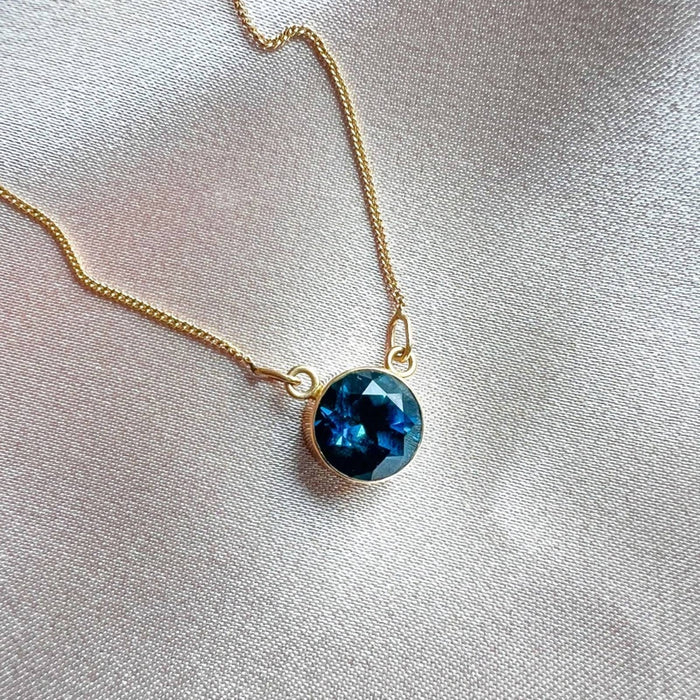 14K Yellow Gold London Blue Topaz Bezel Necklace