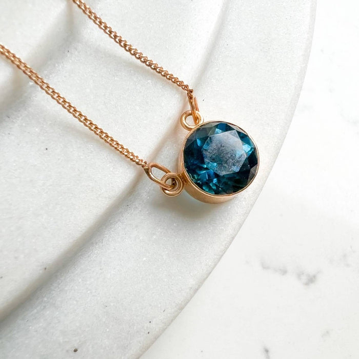 14K Yellow Gold London Blue Topaz Bezel Necklace