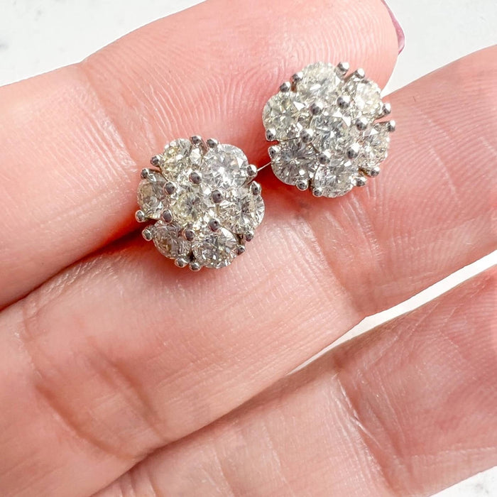 Diamond Flower Stud Earrings in 14K White Gold