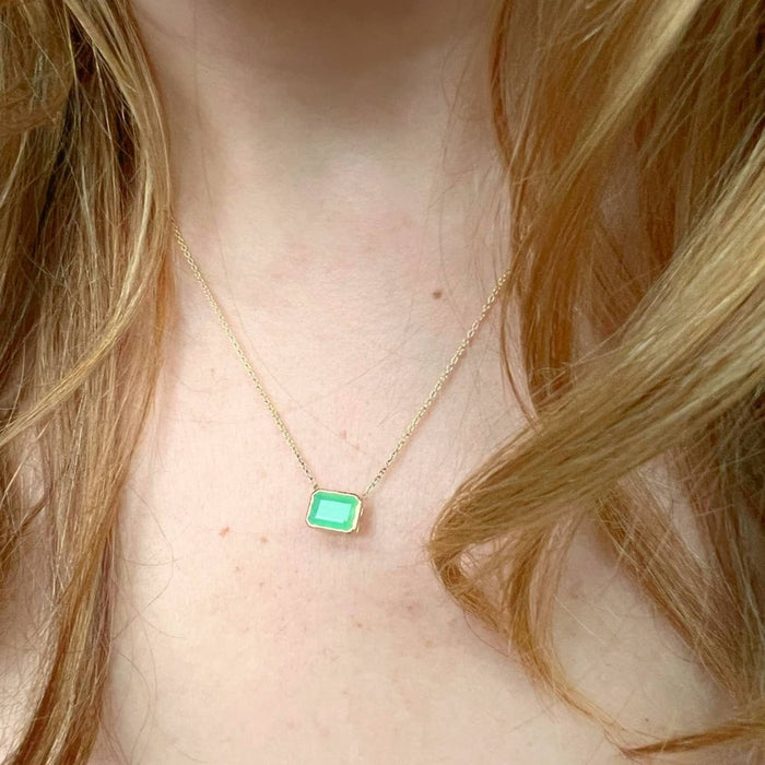 14K Yellow Gold Chrysoprase Emerald Cut Necklace