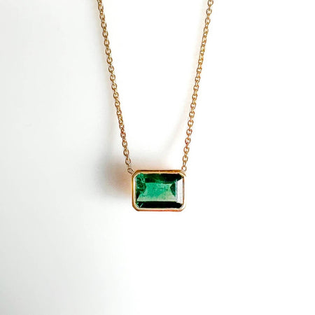 14K Yellow Gold East West  Tourmaline Necklace 