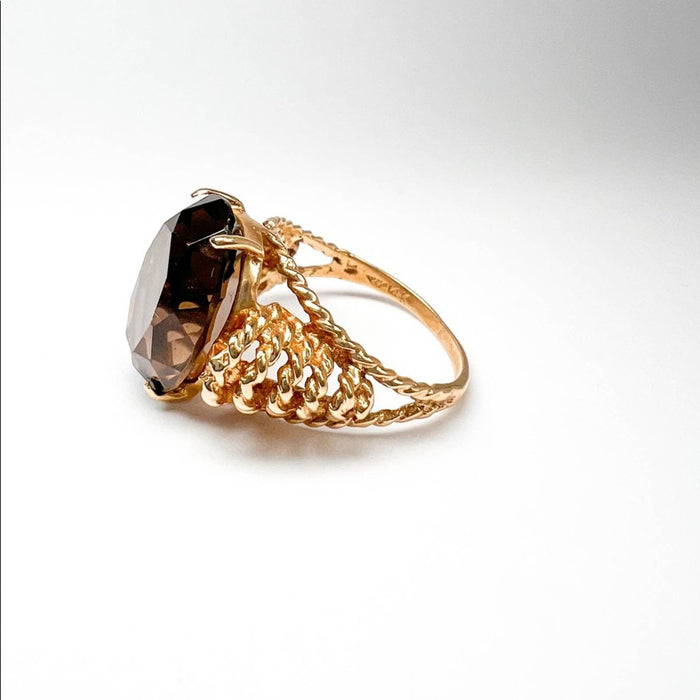 14K Yellow Gold Smoky Quartz Cocktail Vintage Ring