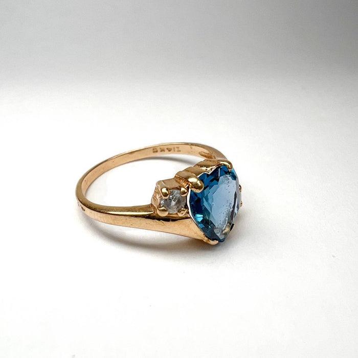 14K Yellow Gold Heart London Blue Topaz Ring