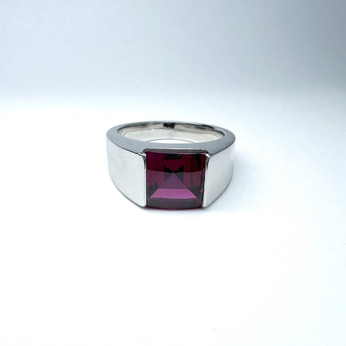 Princess Cut Pink Tourmaline Tank Ring in 18K Yellow Gold