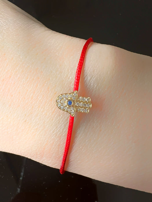 Silk bracelet with 14K Gold Diamond Charms