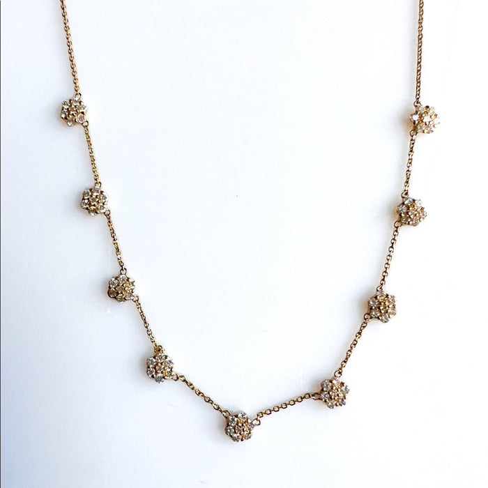 2Ct Diamond Flower Station Necklace In 14K Yellow Gold