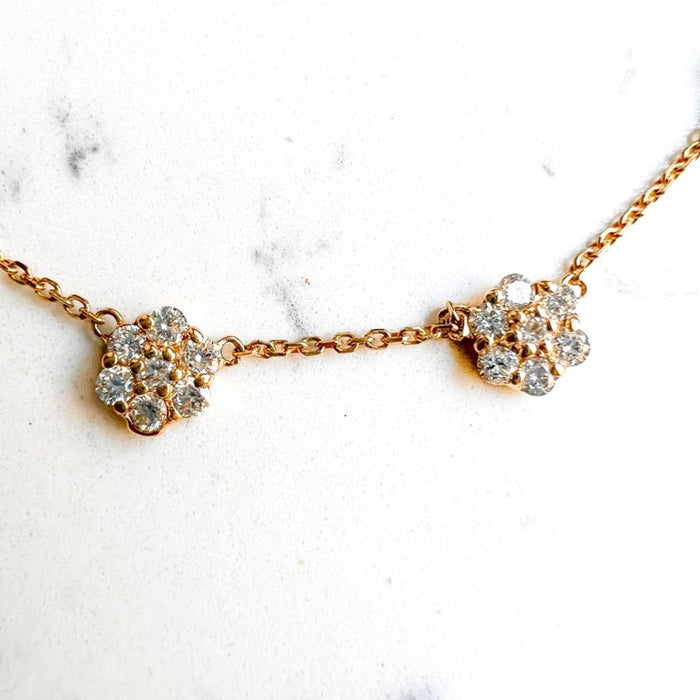 2Ct Diamond Flower Station Necklace In 14K Yellow Gold