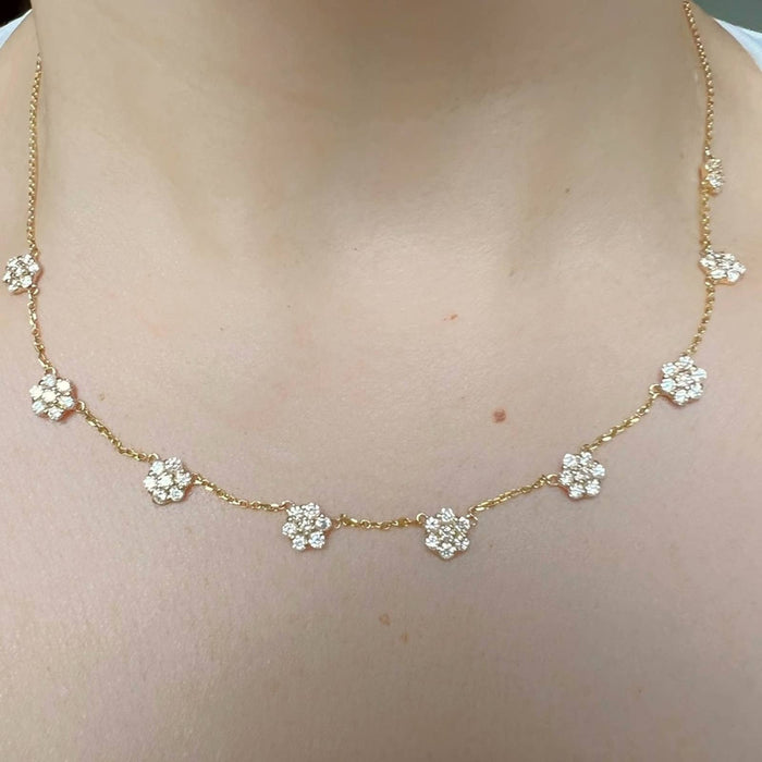 2Ct Diamond Flower Station Necklace In 14K Yellow Gold