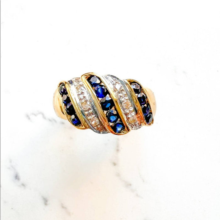 14K Yellow Gold Blue Sapphire and Diamond Vintage Ring