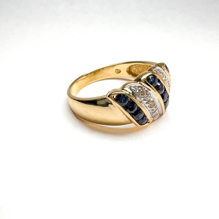 14K Yellow Gold Blue Sapphire and Diamond Vintage Ring