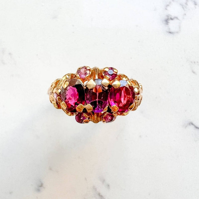 14K Yellow Gold Pink Tourmaline Old mine Cut Vintage Ring