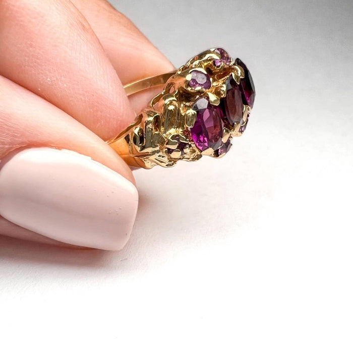 14K Yellow Gold Pink Tourmaline Old mine Cut Vintage Ring