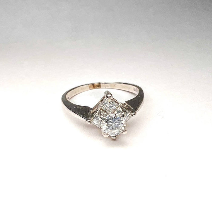 14K White Gold Vintage Engagement Ring * Small Engagement Diamond Ring