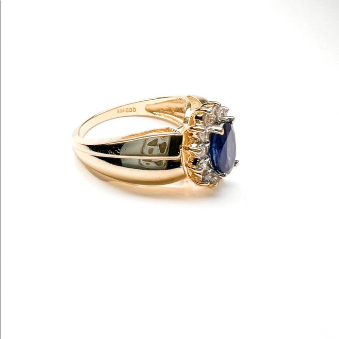 14K Yellow Gold Blue Sapphire Vintage Cluster Ring