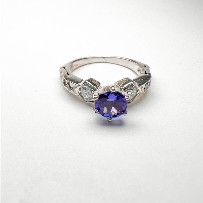 Tanzanite and Diamond Engagement Ring in 14K White Gold