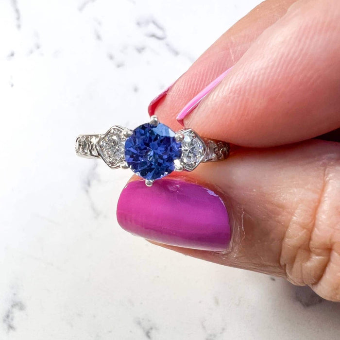 Tanzanite and Diamond Engagement Ring in 14K White Gold