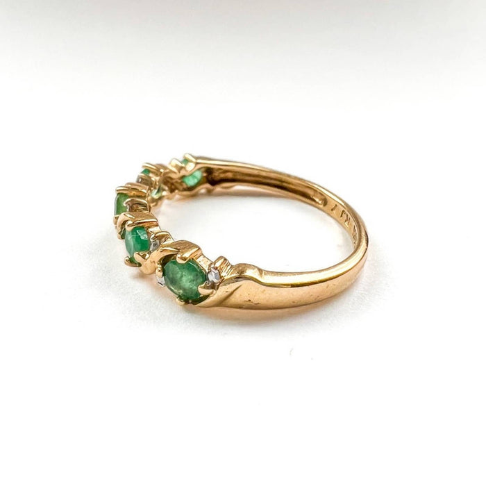 10K Yellow Gold Emerald and Diamond Vintage Ring