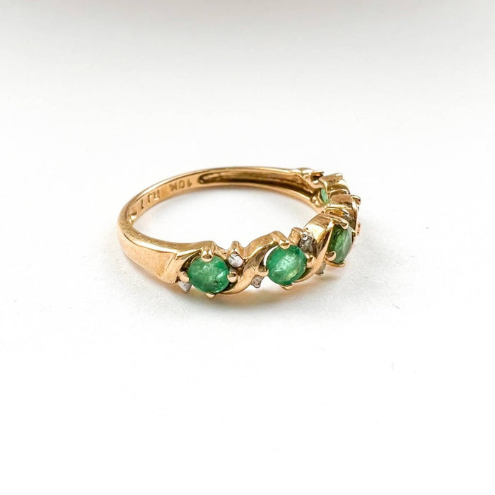 10K Yellow Gold Emerald and Diamond Vintage Ring