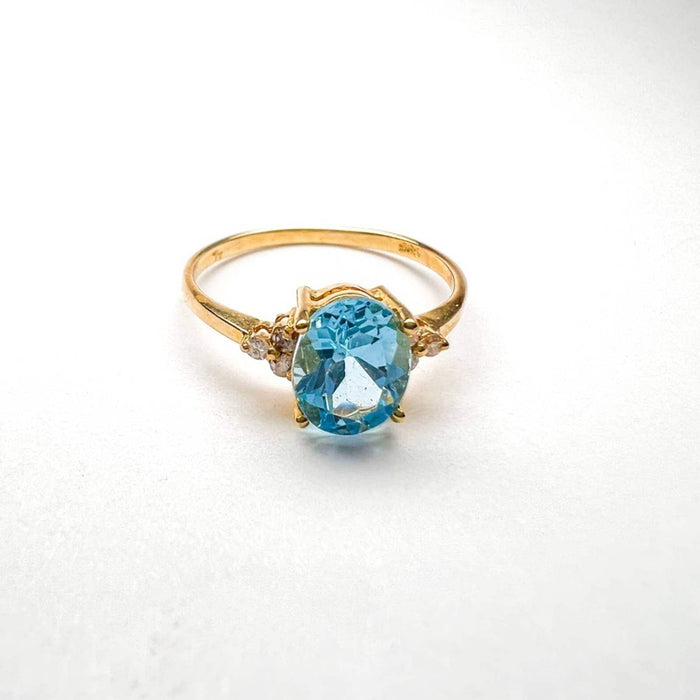 Swiss Blue Topaz and Diamond Ring in 14K Yellow Gold