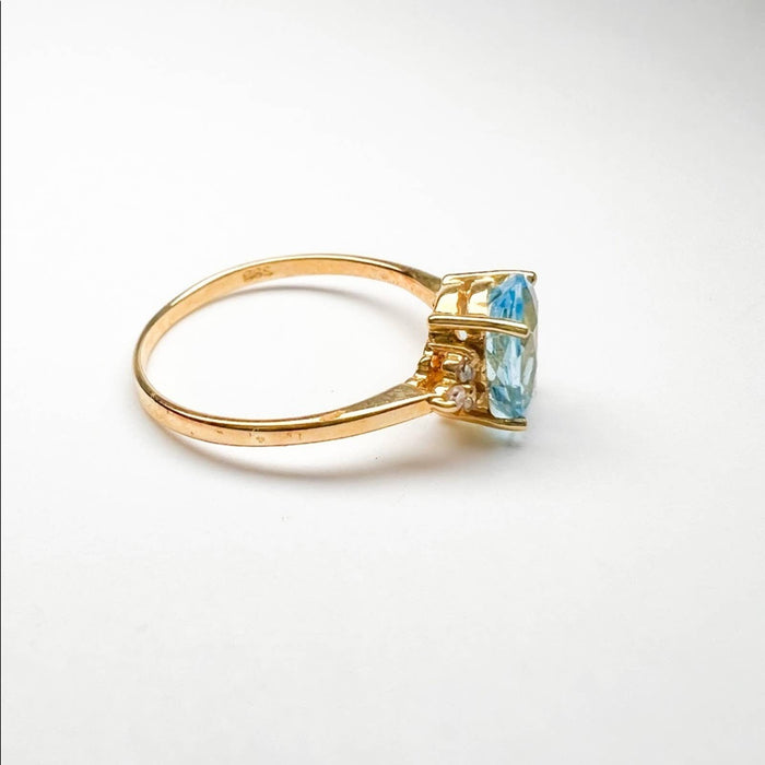 Swiss Blue Topaz and Diamond Ring in 14K Yellow Gold