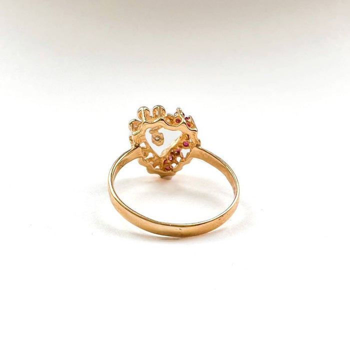 14K Yellow Gold Ruby and Diamond Open Heart Vintage Ring