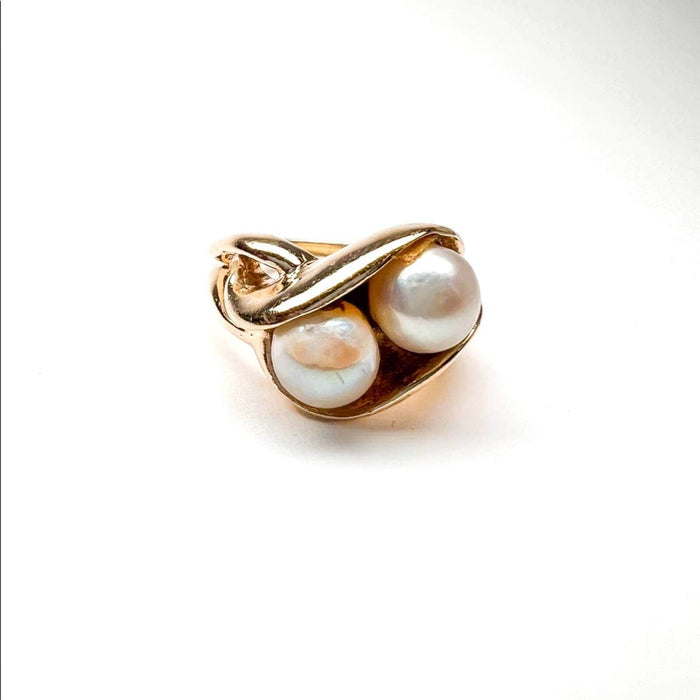 14K Yellow Gold Vintage Cultured Pearl Ring