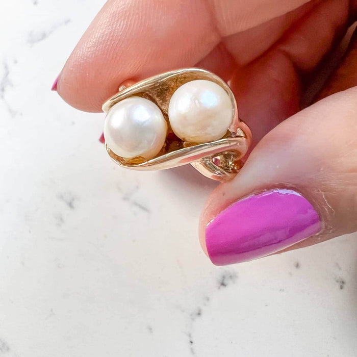 14K Yellow Gold Vintage Cultured Pearl Ring