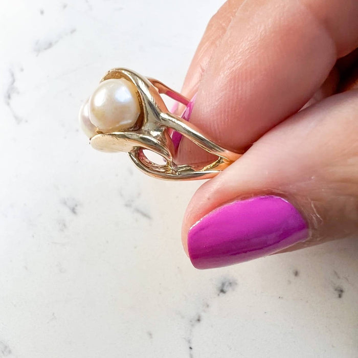 14K Yellow Gold Vintage Cultured Pearl Ring